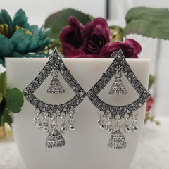 Unique Double Jhumka Silver Oxidised Trendy Earrings