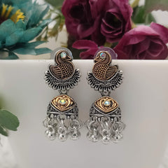 Swan Dual Tone Jhumka Silver Oxidised Trendy Earrings