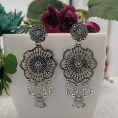 Floral Shape Jhumka Silver Oxidised Trendy Earrings