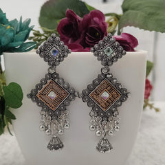 Dual Tone Trending Golden & Silver Oxidised Earrings