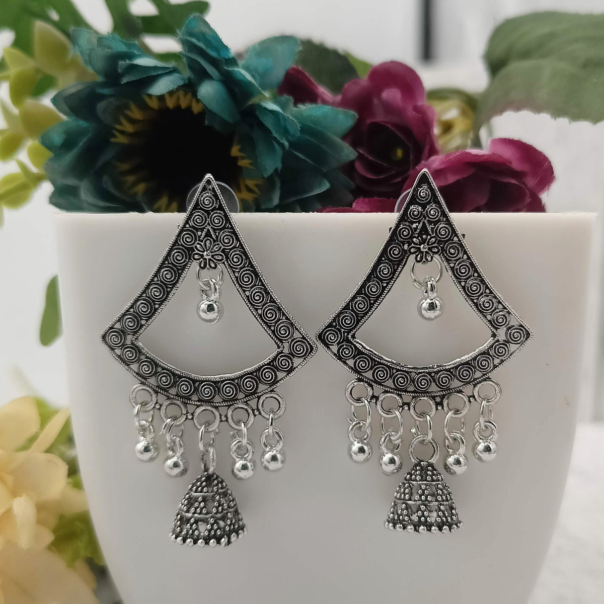 Gorgeous Jhumka Trendy Silver Oxidised Earrings