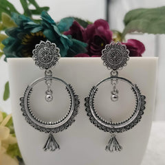 Floral Jhumka Cute Silver Oxidised Earrings