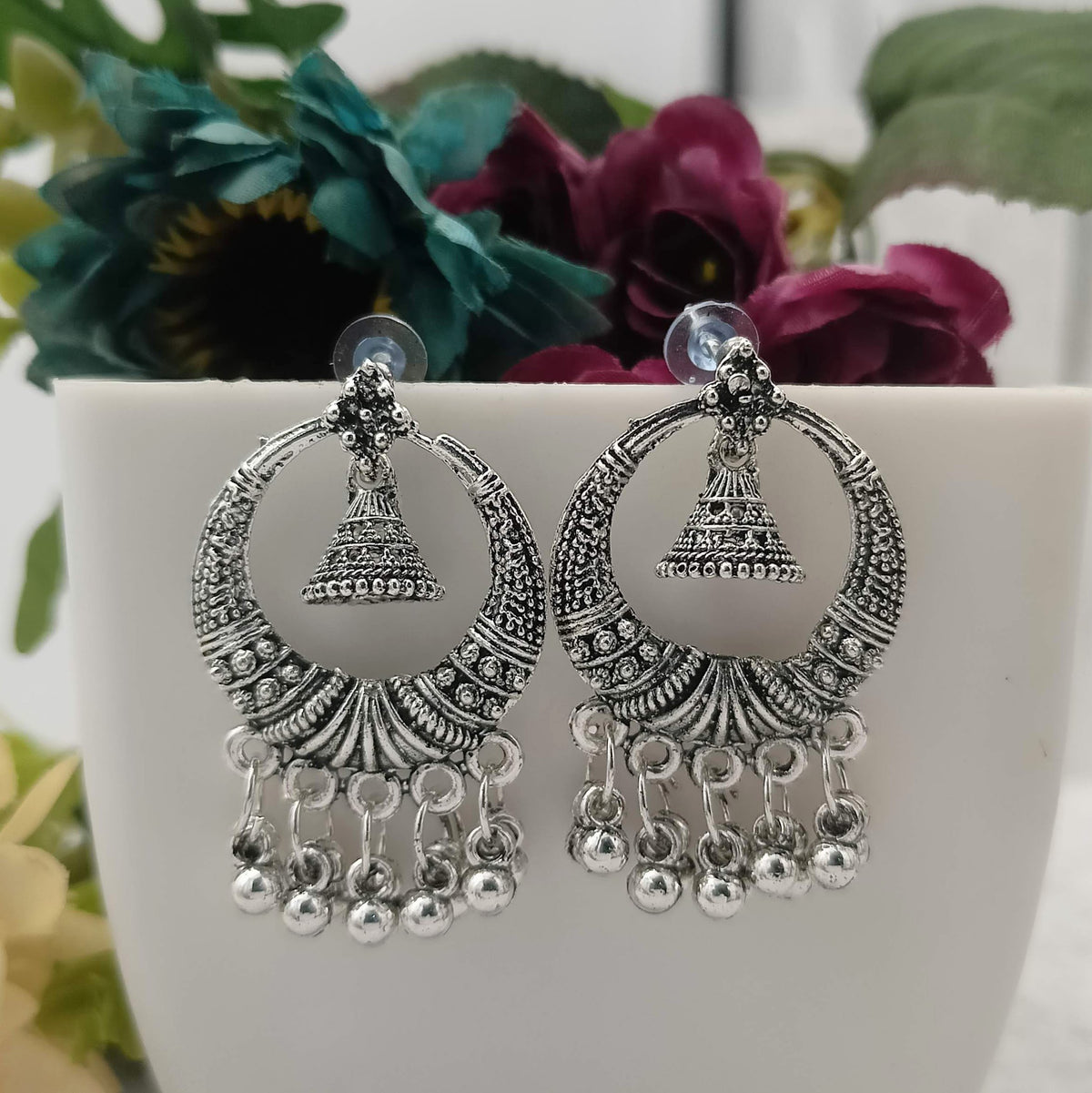 Circle Jhumka Cute Silver Oxidised Earrings