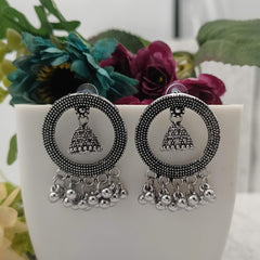 Beautiful Circle Jhumka Silver Oxidised Trendy Earrings
