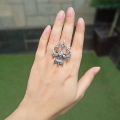 Trishul Design Silver Oxidised Adjustable Finger Ring