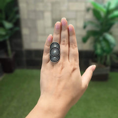 Unique Design Silver Oxidised Adjustable Finger Ring