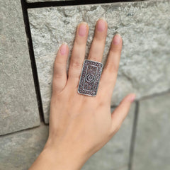 Rectangle Shape Silver Oxidised Adjustable Finger Ring