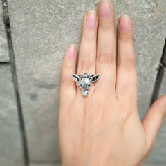 Deer Shape Silver Oxidised Adjustable Finger Ring