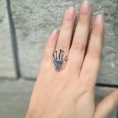 Hand Shape Silver Oxidised Adjustable Finger Ring
