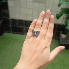 Butterfly Shape Trendy Silver Oxidised Adjustable Finger Ring