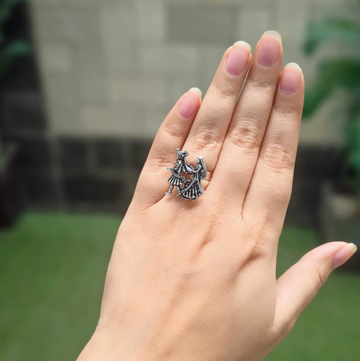 Bride & Groom Silver Oxidised Adjustable Finger Ring