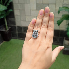 Owl Shape Silver Oxidised Adjustable Finger Ring