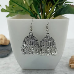 Jhumka Beautiful Designed Silver Beads Oxidised Earrings