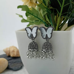 Mirror Butterfly Silver Oxidised Trendy Earrings