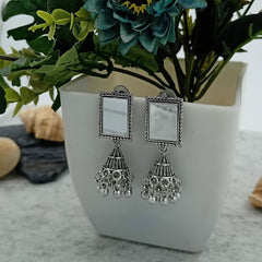 Mirror Rectangle Jhumka Silver Oxidised Trendy Earrings
