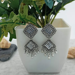 Unique Style Jhumka Silver Oxidised Trendy Earrings