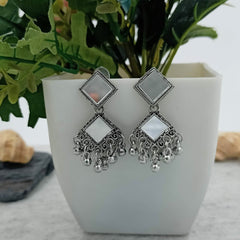 Double Diamond Shape Mirror Jhumka Silver Oxidised Trendy Earrings