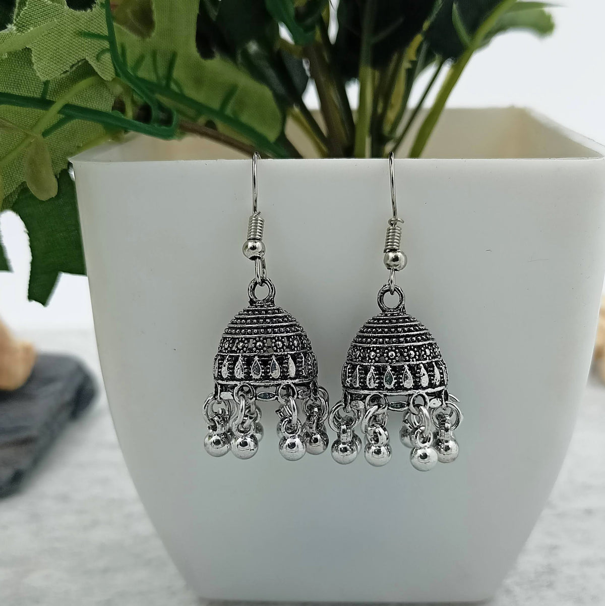 Beautiful Cute Little Jhumka Silver Oxidised Trendy Earrings