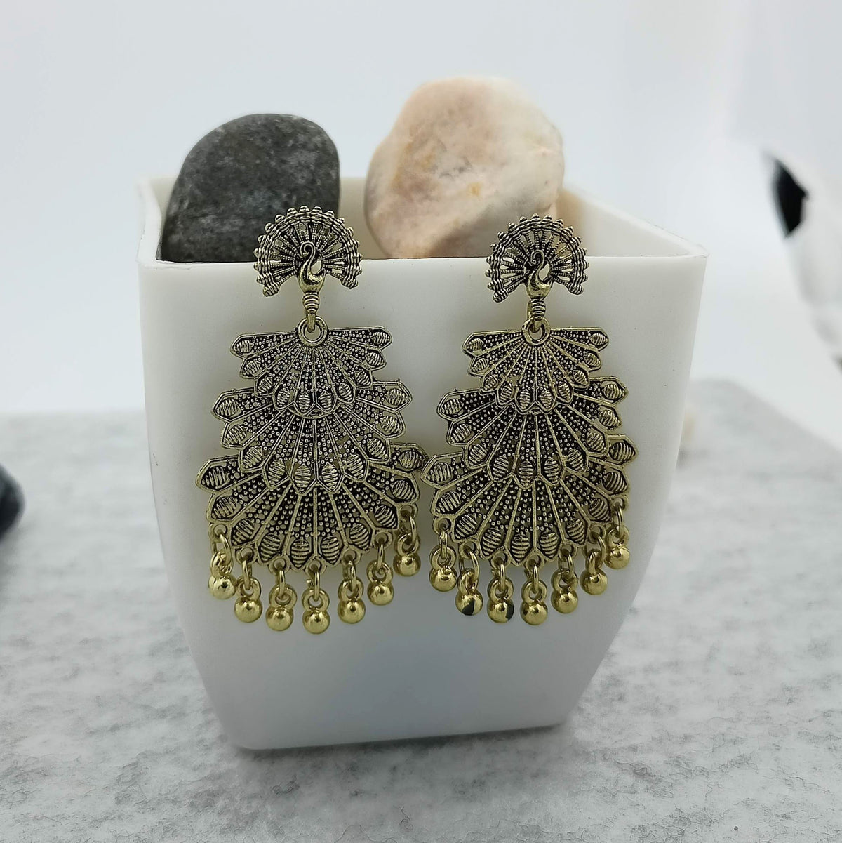 Dancing Peacock Golden Oxidised Trendy Earrings