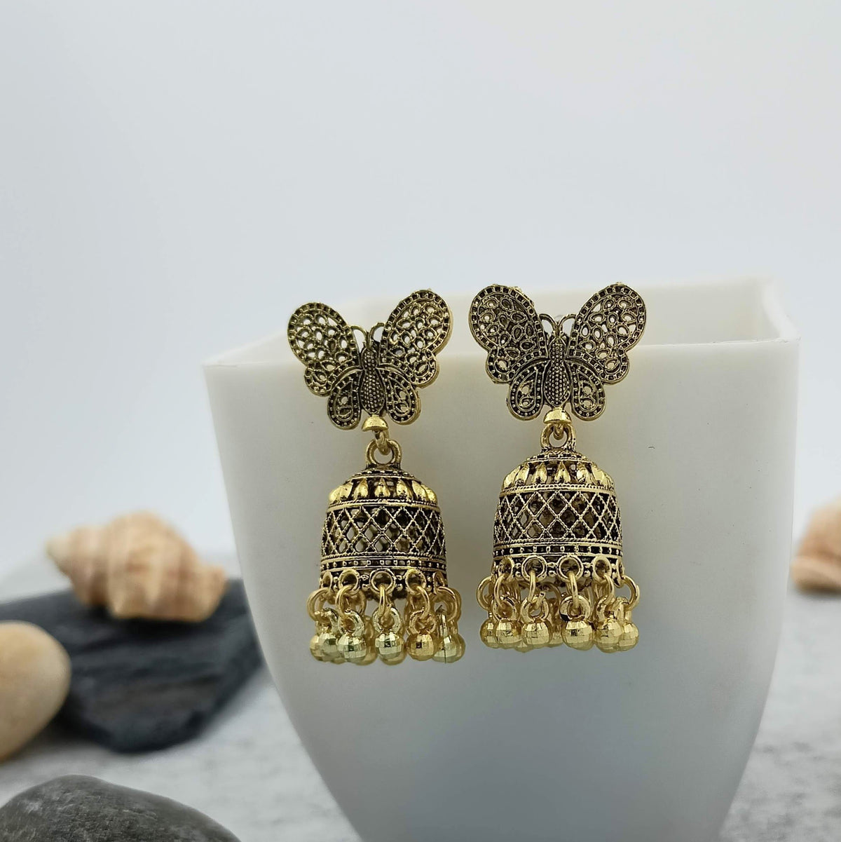 Butterfly Golden Jhumka Oxidised Trendy Earrings