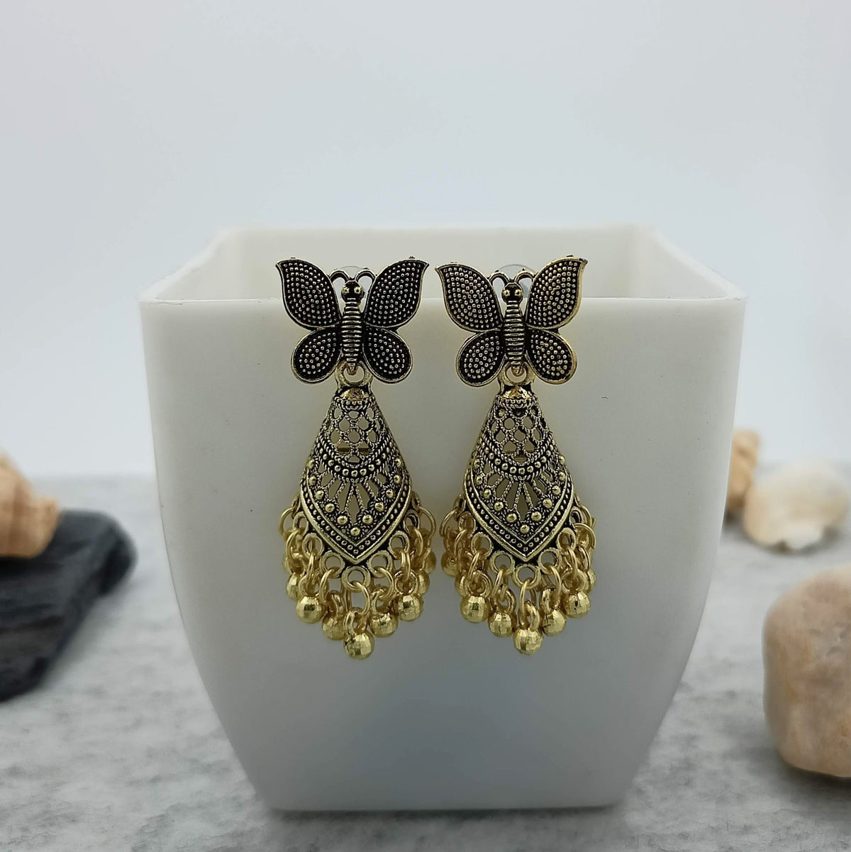 Butterfly Golden Unique Jhumka Oxidised Trendy Earrings