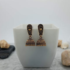 Heart Engraved Golden Jhumka Oxidised Trendy Earrings