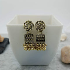 Drop Beads Traditional Golden Jhumka Oxidised Trendy Earrings