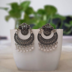 Peacock Chaandbali Drop Beads Silver Oxidised Earrings