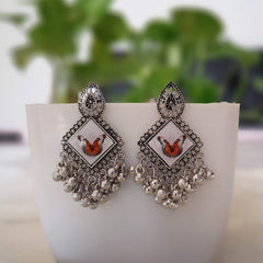 Butterfly Design Sticker Silver Oxidised Earrings