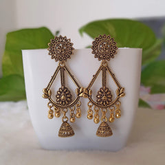 Bollywood Drop Jhumka Golden Oxidised Earrings