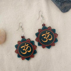 Om Print Beautiful Multicolor Wooden Earrings