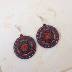 Mandala Print Beautiful Round Multicolor Wooden Earrings