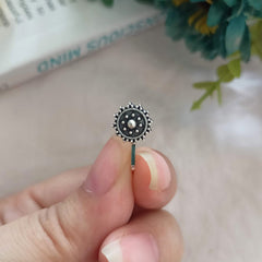 Tribal Round Cute Silver Oxidised Adjustable Nosepin