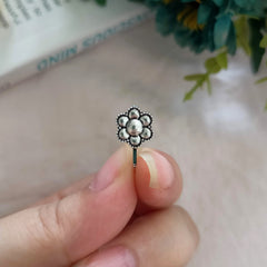 Big Flower Shape Cute Silver Oxidised Adjustable Nosepin