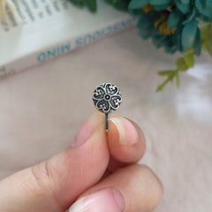 Heart Design Round Silver Oxidised Adjustable Nosepin