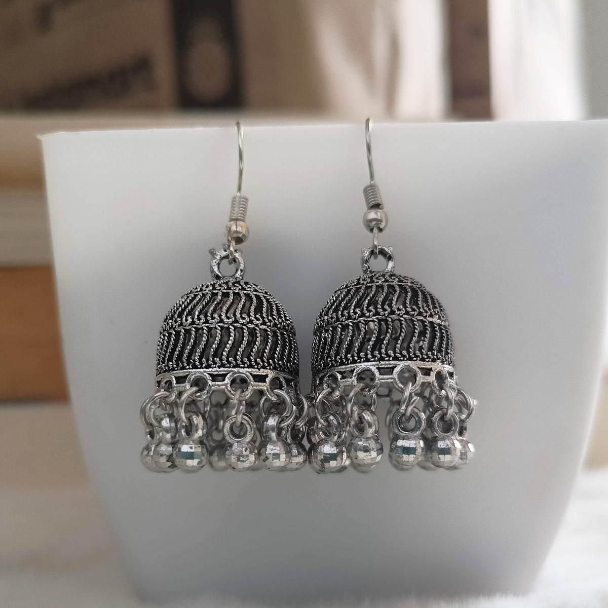Trendy Bollywood Jhumka Silver Oxidised Earrings