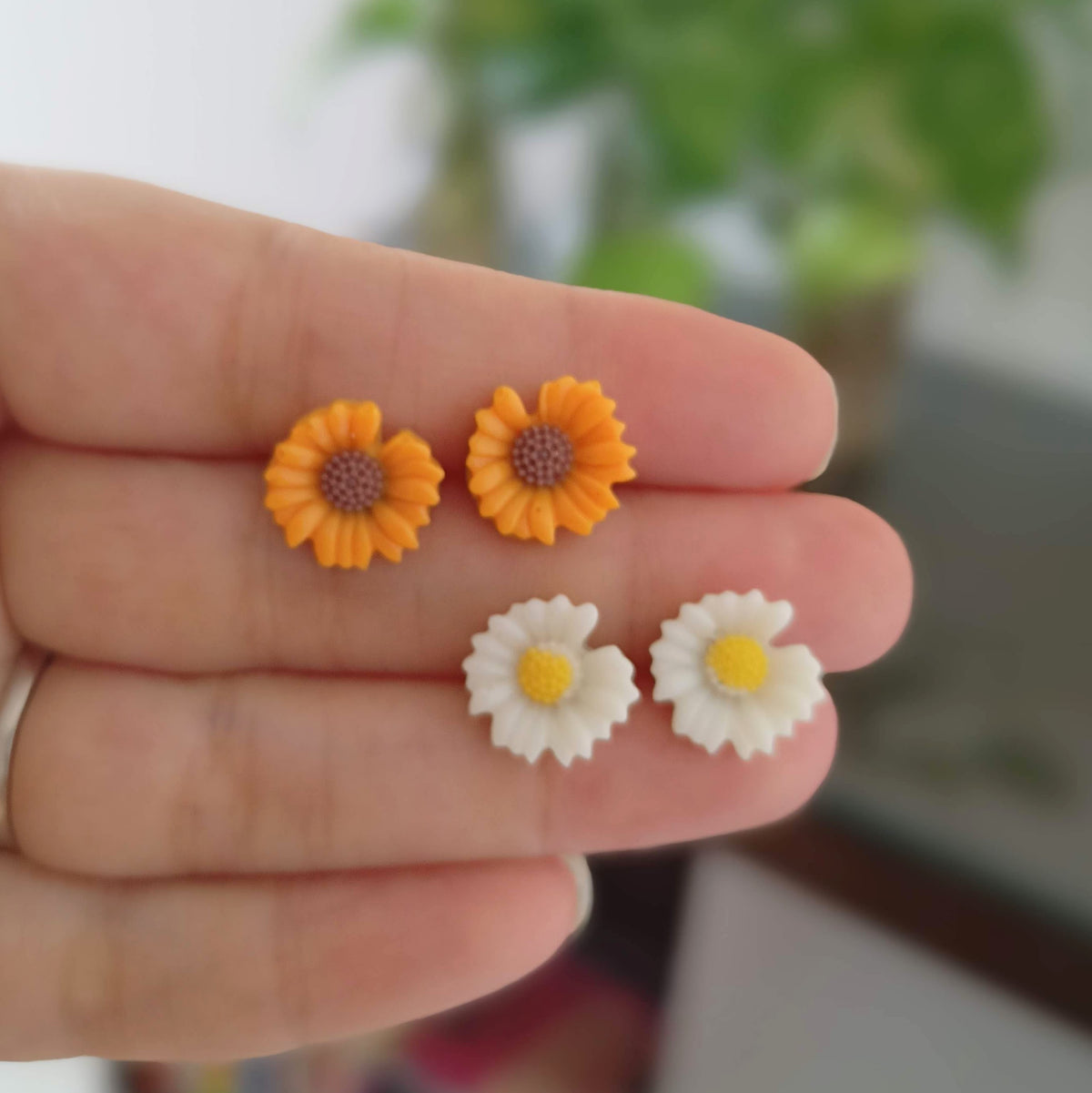Orange & White Plastic Studs Tiny Earrings (Pack of 2)