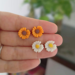 Orange & White Plastic Studs Tiny Earrings (Pack of 2)