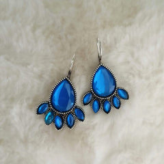 Blue Color Water Drop Shape Silver Oxidised Earrings
