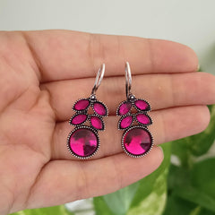 Pink Color Trending Fashion Silver Oxidised Earrings