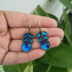 Blue Color Trending Fashion Silver Oxidised Earrings