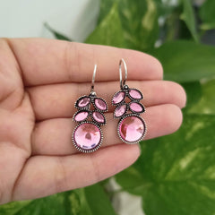 Baby Pink Color Trending Fashion Silver Oxidised Earrings