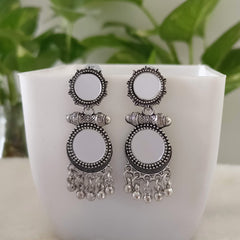 Double Mirror Beautiful Festive Silver Oxidised Earrings