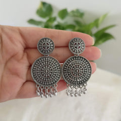 Gorgeous Round Festive Silver Oxidised Earrings
