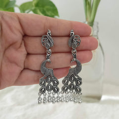 Peacock Wings Silver Oxidised Trendy Earrings