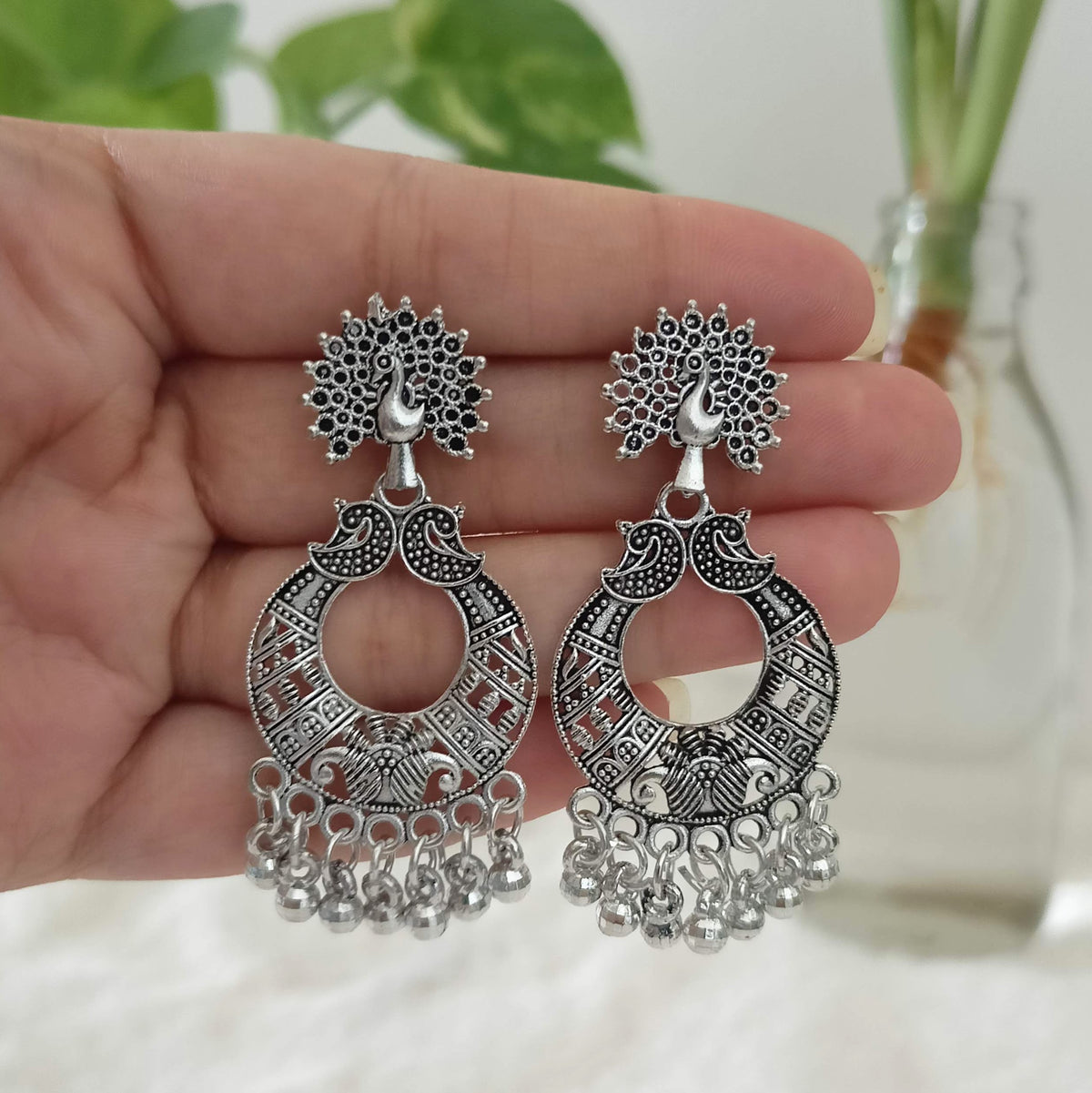 Peacock Beautiful Silver Oxidised Trendy Earrings