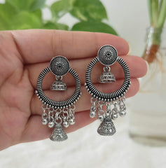 Bollywood Jhumka Silver Oxidised Trendy Earrings