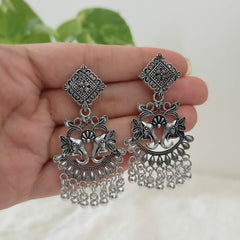 Elephant Design Drop Beads Silver Oxidised Trendy Earrings