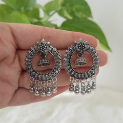 Flower Baali Inside Jhumka Silver Oxidised Trendy Earrings