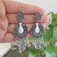 Beautiful Mirror Drop Jhumka Silver Oxidised Trendy Earrings